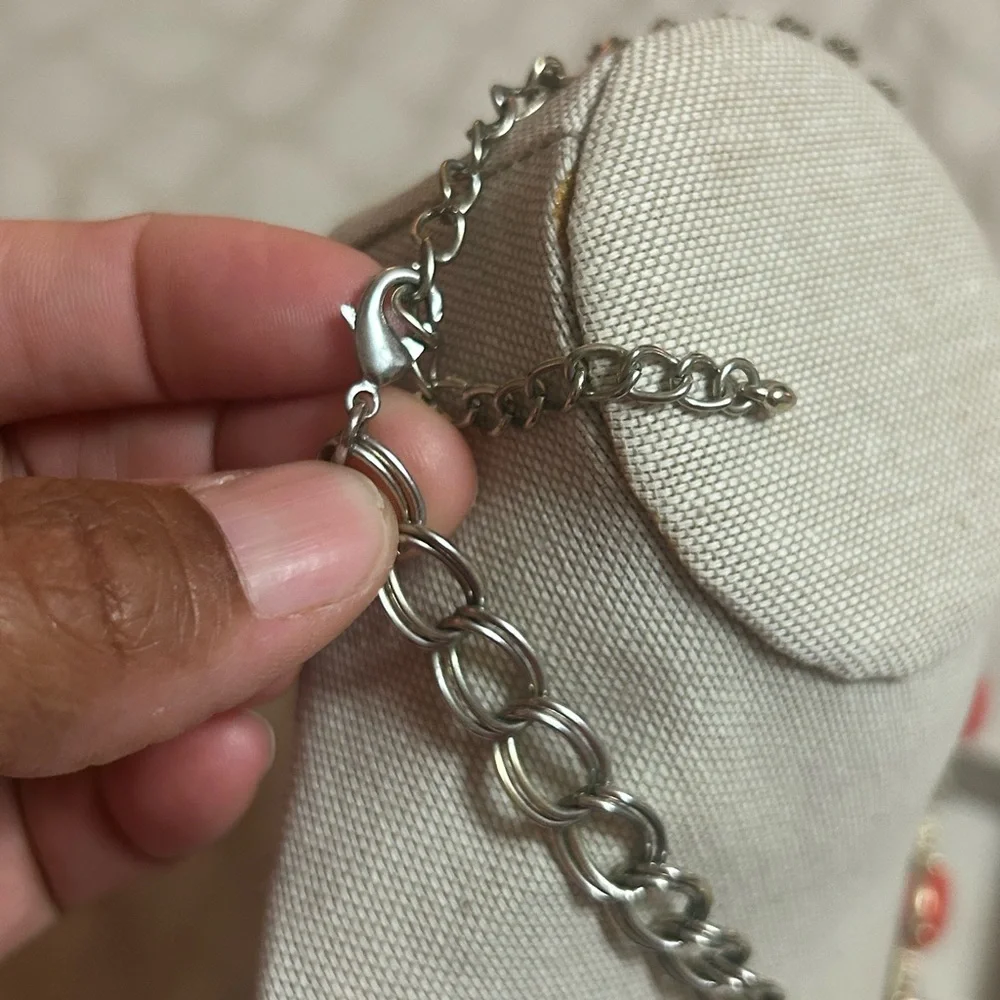 Vintage Chunky Textured Silver Tone Oval Link Chain Necklace - 36